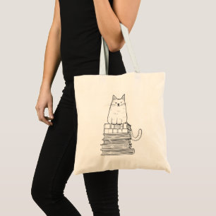 Kitten on Books Tote Bag