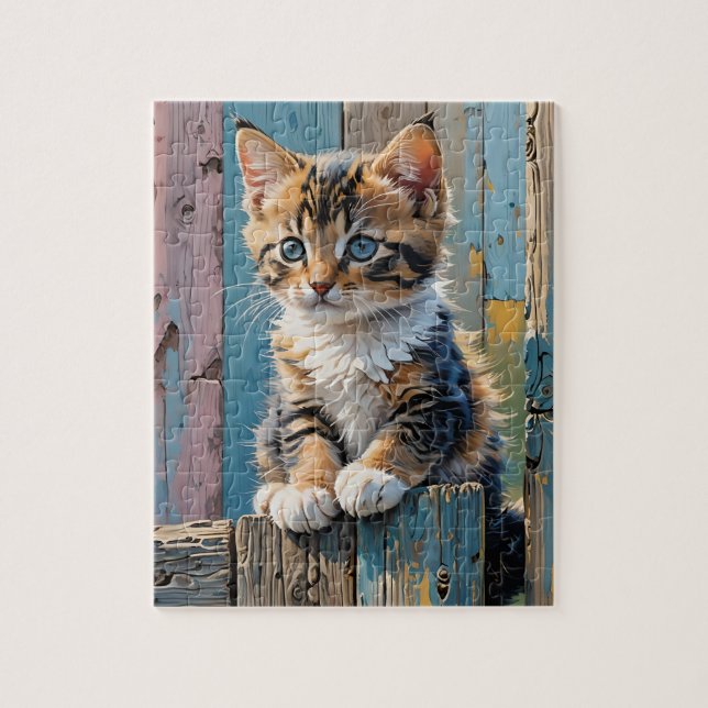 Kitten on Fence Jigsaw Puzzle (Vertical)