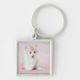 Kitten on Pink Background Key Ring