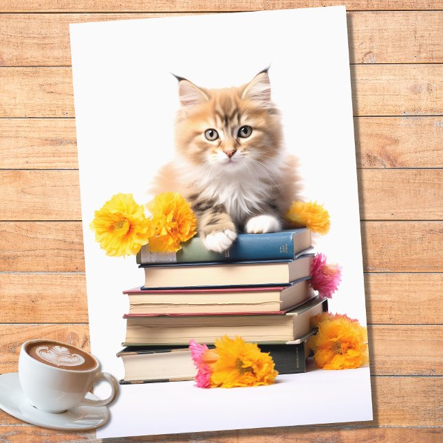 Kitten on Stack of Books 1 Decoupage Paper (Creator Uploaded)