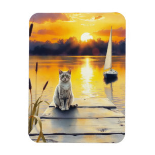 kitten on the dock at sunset magnet