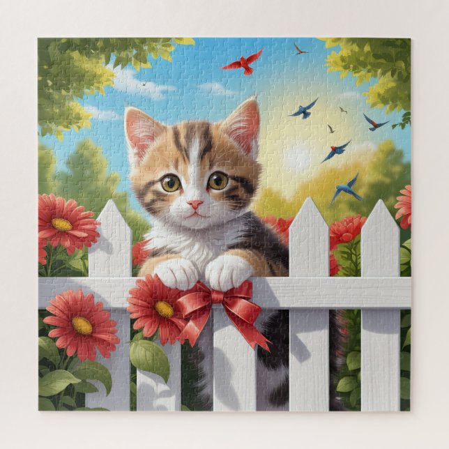 Kitten on the fence jigsaw puzzle (Vertical)