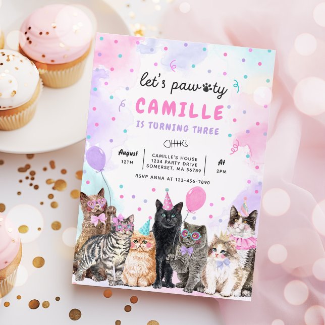 Kitten Party Let's Pawty Kitty Cat Birthday Invitation (Creator Uploaded)