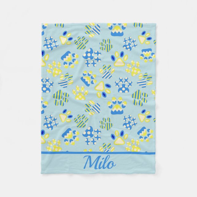 Kitten Paws Blue Personalised Fleece Blanket (Front)