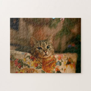 Kitten peeking behind the Christmas tree Jigsaw Puzzle
