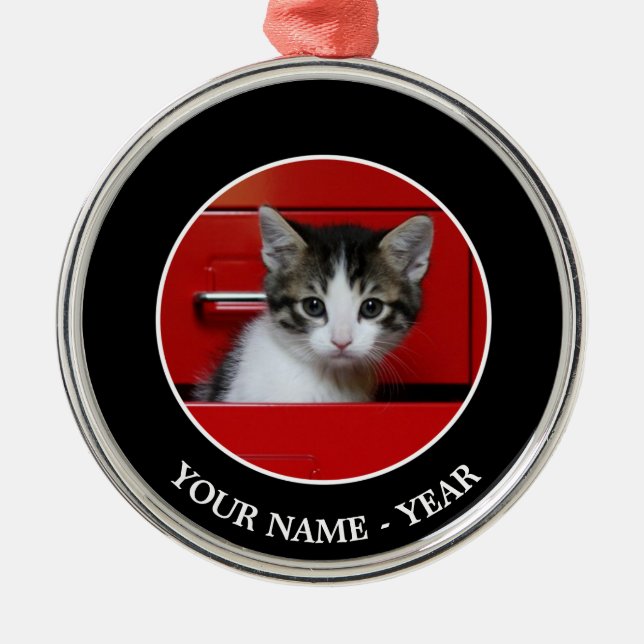 Kitten Peeking Metal Tree Decoration (Front)
