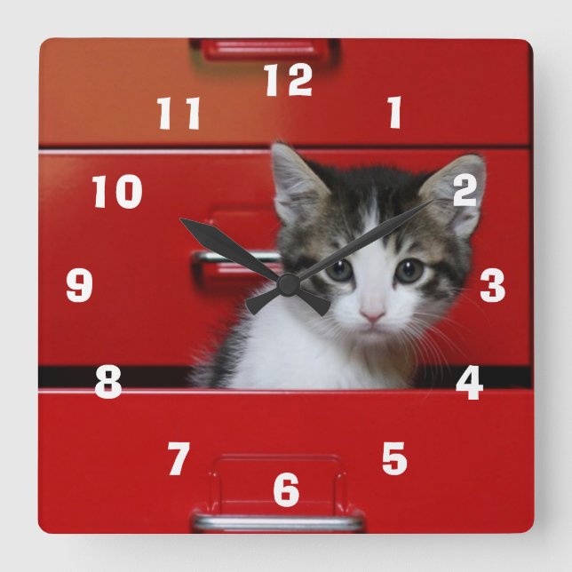Kitten Peeking Square Wall Clock (Front)