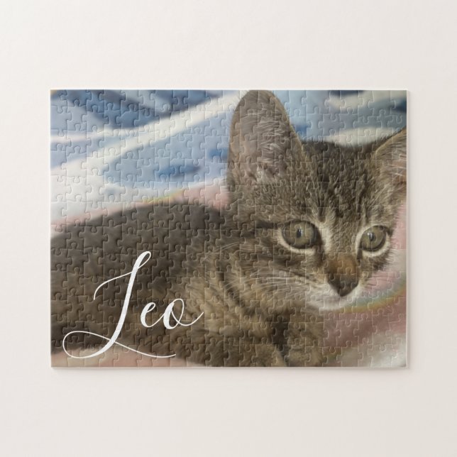 Kitten Photo Animal Print Pattern Name Pet Gift  Jigsaw Puzzle (Horizontal)