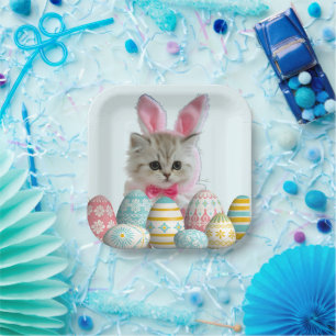 Kitten Photo Bunny Ears Paper Plate