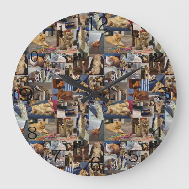 Kitten Photo Collage, Large Clock (Front)