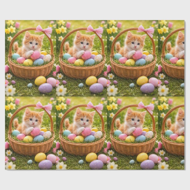 Kitten Photo Easter Eggs Pattern  Wrapping Paper (Flat)