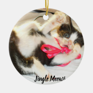Kitten Photo Text Jingle Meows, Customise,  Ceramic Ornament