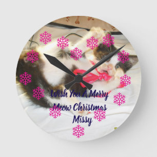 Kitten Photo Text Jingle Meows, Customise, Round Clock