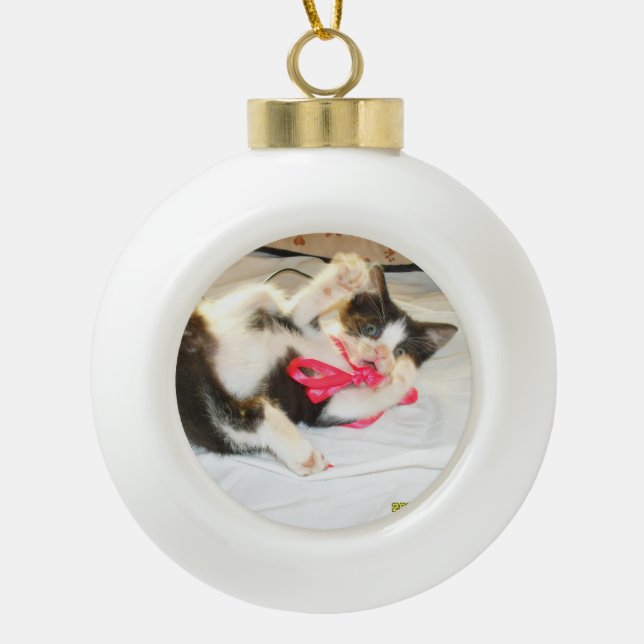 Kitten Photo Text , Snowflake, Customise,  Ceramic Ball Christmas Ornament (Front)