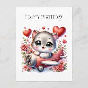 Kitten Pilot Birthday Postcard
