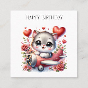 Kitten Pilot Birthday Square Business Card