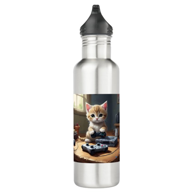 Kitten Playing Gaming Console, 710 Ml Water Bottle (Right)