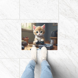 Kitten Playing Gaming Console, Doormat