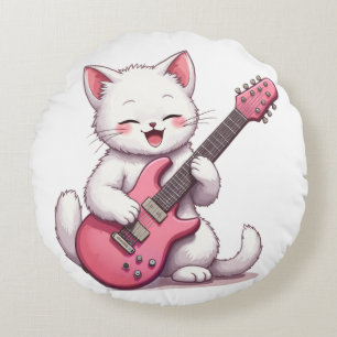 Kitten Playing Guitar Round Cushion