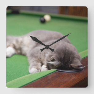 Kitten Playing Pool Square Wall Clock
