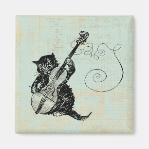 Kitten Playing Violin Teal Music Cat Illustration Magnet
