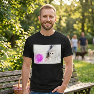 Kitten playing with a pink yarn ball watercolor T-Shirt