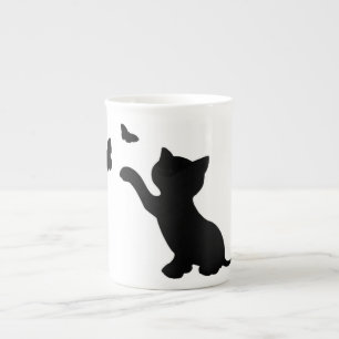 KITTEN PLAYING WITH BUTTERFLIES BONE CHINA MUG