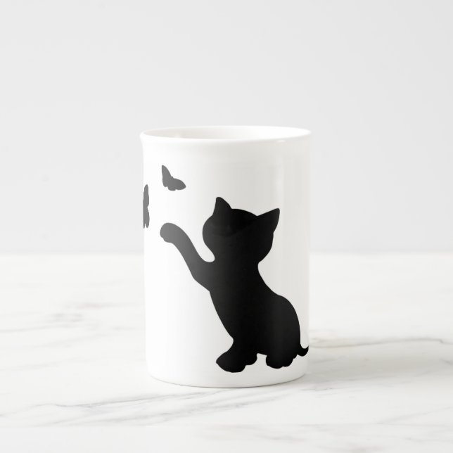 KITTEN PLAYING WITH BUTTERFLIES BONE CHINA MUG (Front)