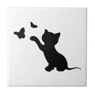 KITTEN PLAYING WITH BUTTERFLIES CERAMIC TILE