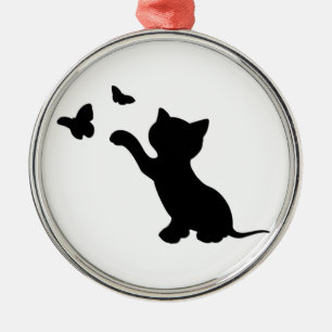 KITTEN PLAYING WITH BUTTERFLIES METAL ORNAMENT