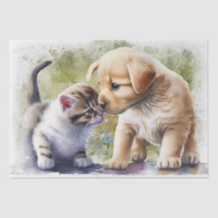 Kitten Puppy Best Friend Floral Watercolor Tissue Paper