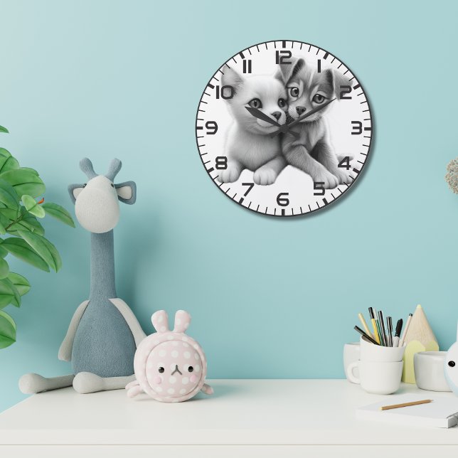 Kitten Puppy Embrace Wall Clock (Creator Uploaded)