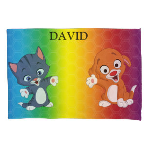 Kitten & Puppy Rainbow pillowcase. Pillowcase