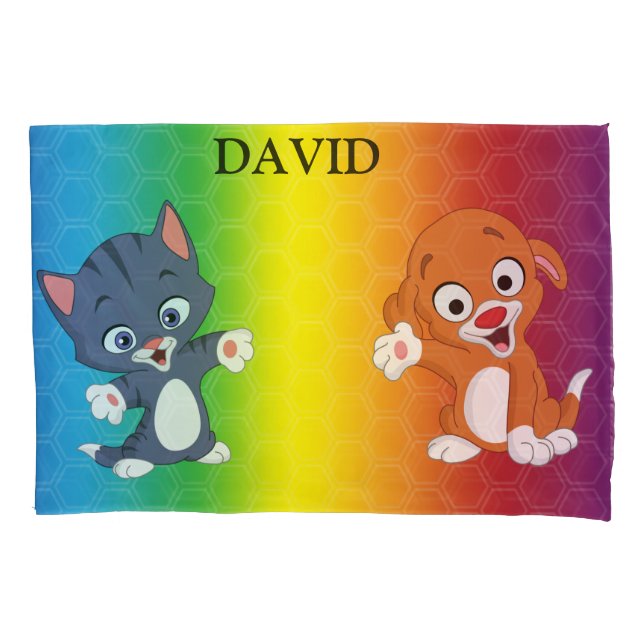 Kitten & Puppy Rainbow pillowcase. Pillowcase (Front)