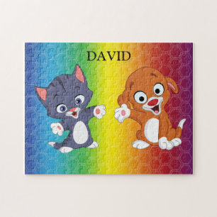 Kitten & Puppy Rainbow puzzle personalised.