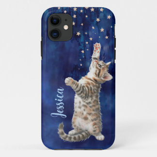 Kitten Reaching for Stars Personalised iPhone Case