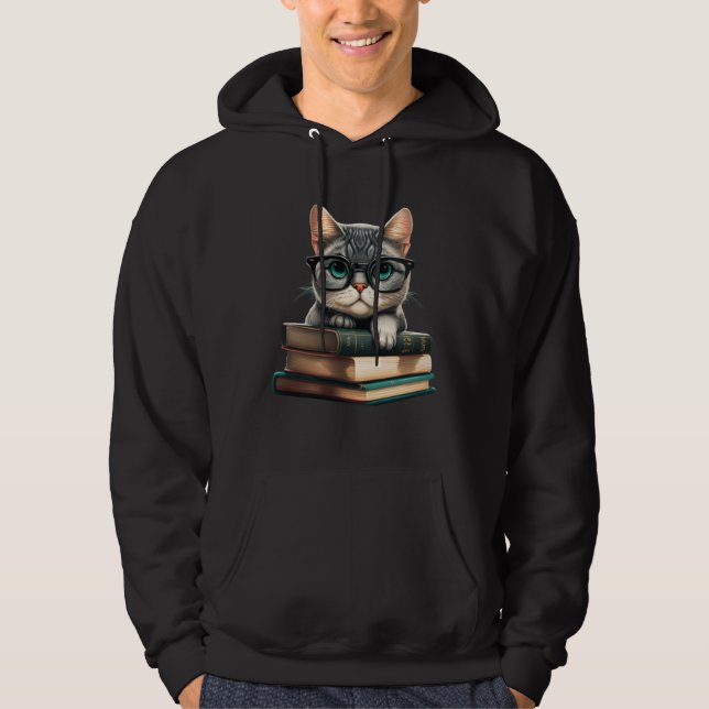 Kitten Reading Books for  of Both Cats and Literat Hoodie (Front)
