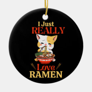 Kitten Really Loves Ramen Ceramic Ornament