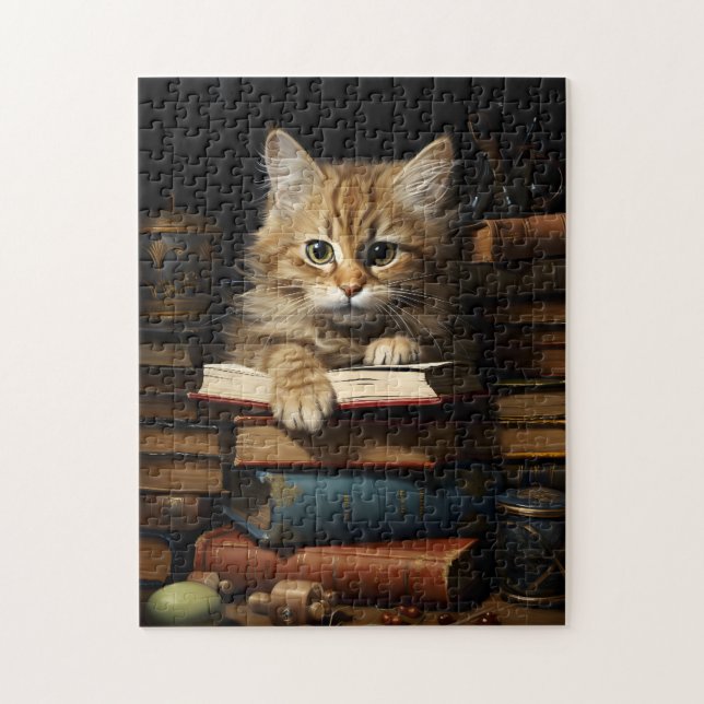 Kitten Resting on Books Jigsaw Puzzle (Vertical)