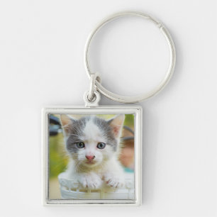 Kitten Rides A Bike Key Ring