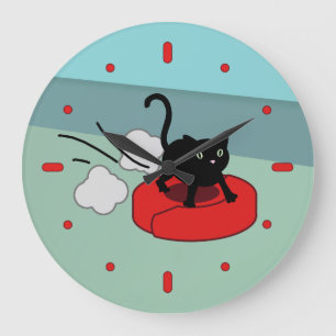 Kitten Riding Robot Vacuum Large Clock