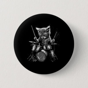 Kitten Rock Band Drummer Cat Playing Drums  6 Cm Round Badge