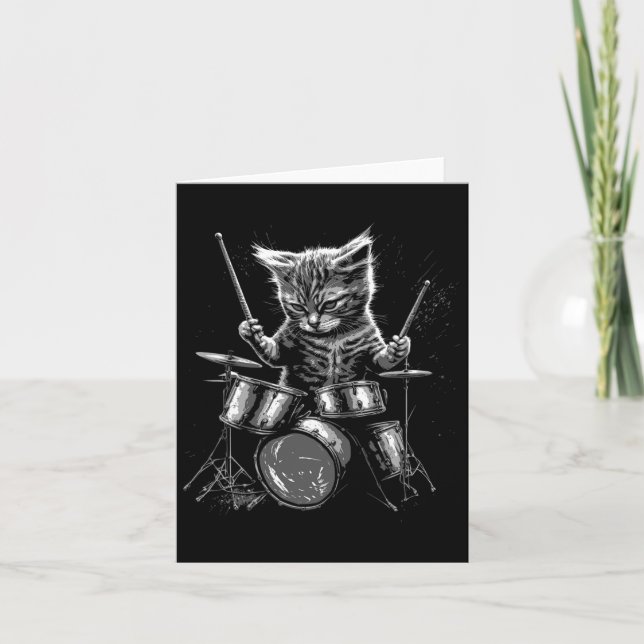 Kitten Rock Band Drummer Cat Playing Drums  Card (Front)