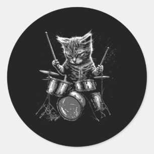 Kitten Rock Band Drummer Cat Playing Drums  Classic Round Sticker