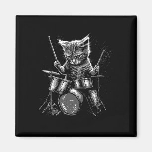 Kitten Rock Band Drummer Cat Playing Drums Magnet