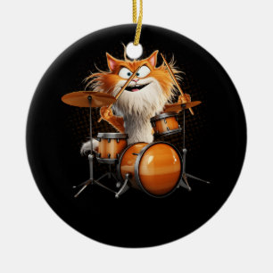 Kitten Rock Band Funny Kitty Drummer Cat Playing D Ceramic Ornament