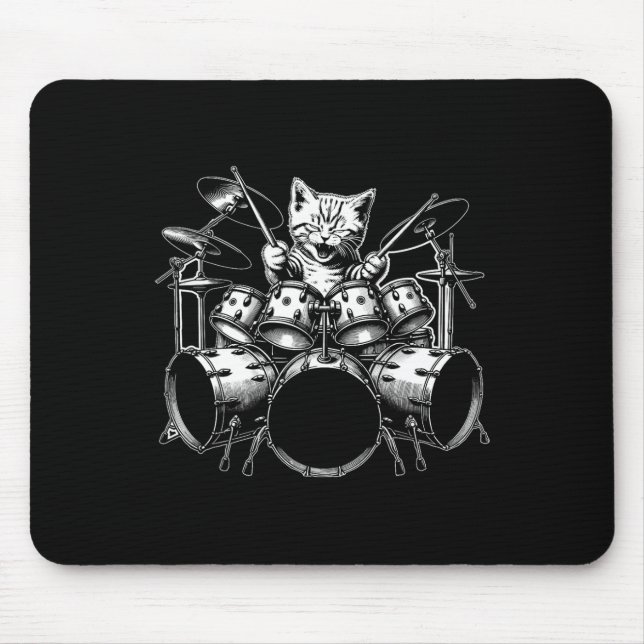 Kitten Rock Band Funny Kitty Drummer Cat Playing D Mouse Pad (Front)