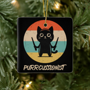 Kitten Rock Band Funny Percussionist Cat Playing  Ceramic Ornament
