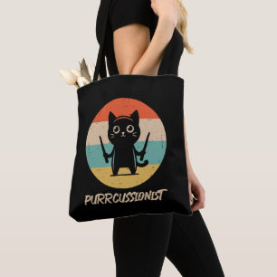 Kitten Rock Band Funny Percussionist Cat Playing Tote Bag