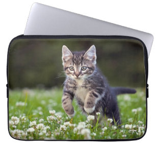 Kitten Running Through Clover Laptop Sleeve